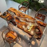 Handcrafted Epoxy Resin Live Edge Dining Table & Chair Set - Image 6